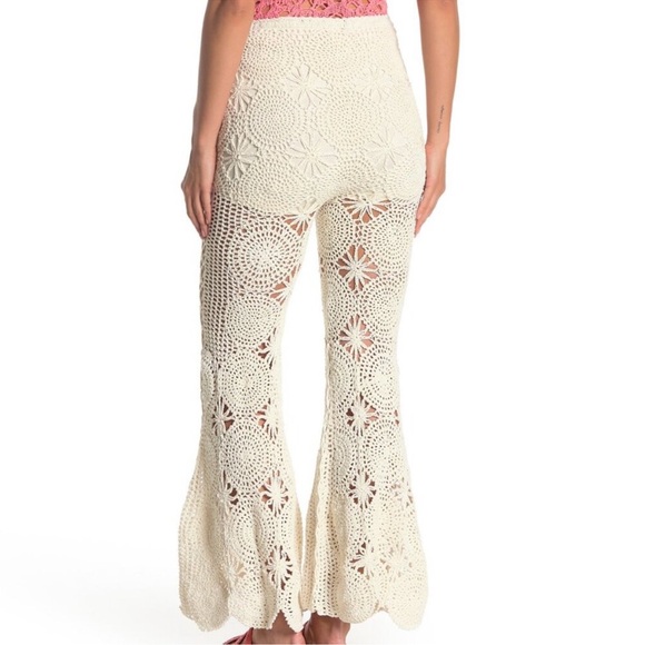 Free People Cream Crochet Flare Pants - Picture 3 of 10